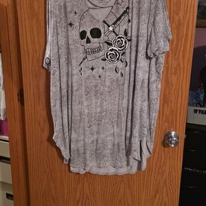 Torrid Gray Skull and Roses Button Down Top